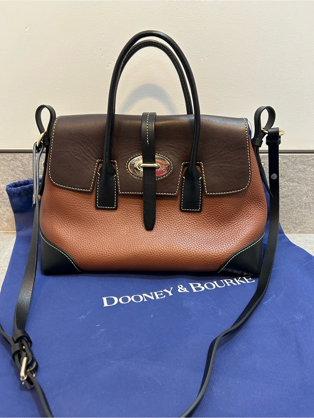 Dooney and Bourke Verona Large Elisa Grained Leather Satchel 2 tone brown